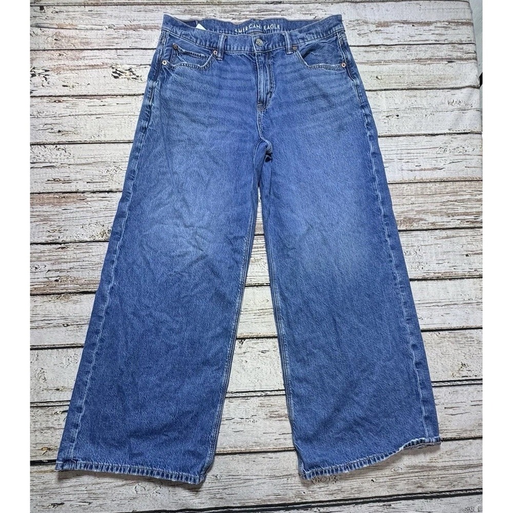American Eagle Low-Rise Ultra Wide Leg Jeans Womens 8 Blue Denim